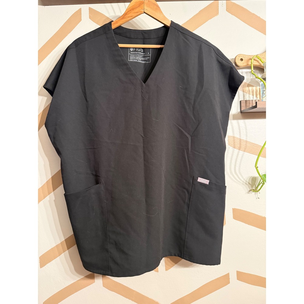 FIGS Scrub Top Women Small Black V-Neck Technical Collection W23SW1045